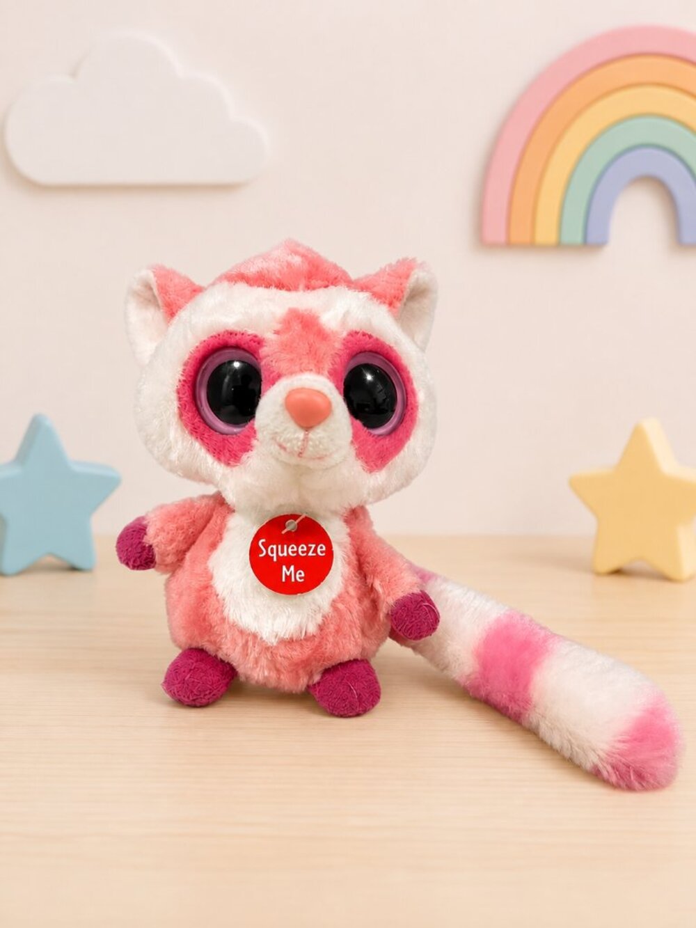AURORA YooHoo & Friends Pink Lemur Plush Squeeze Me Sound Toy 5" Long Tail